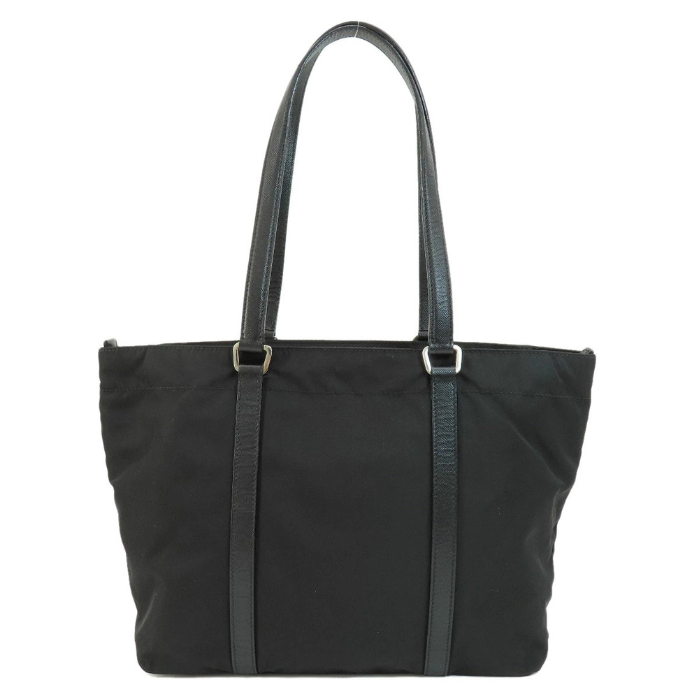 Prada bag enamel iconic tote Saffiano black leather triangle Black
